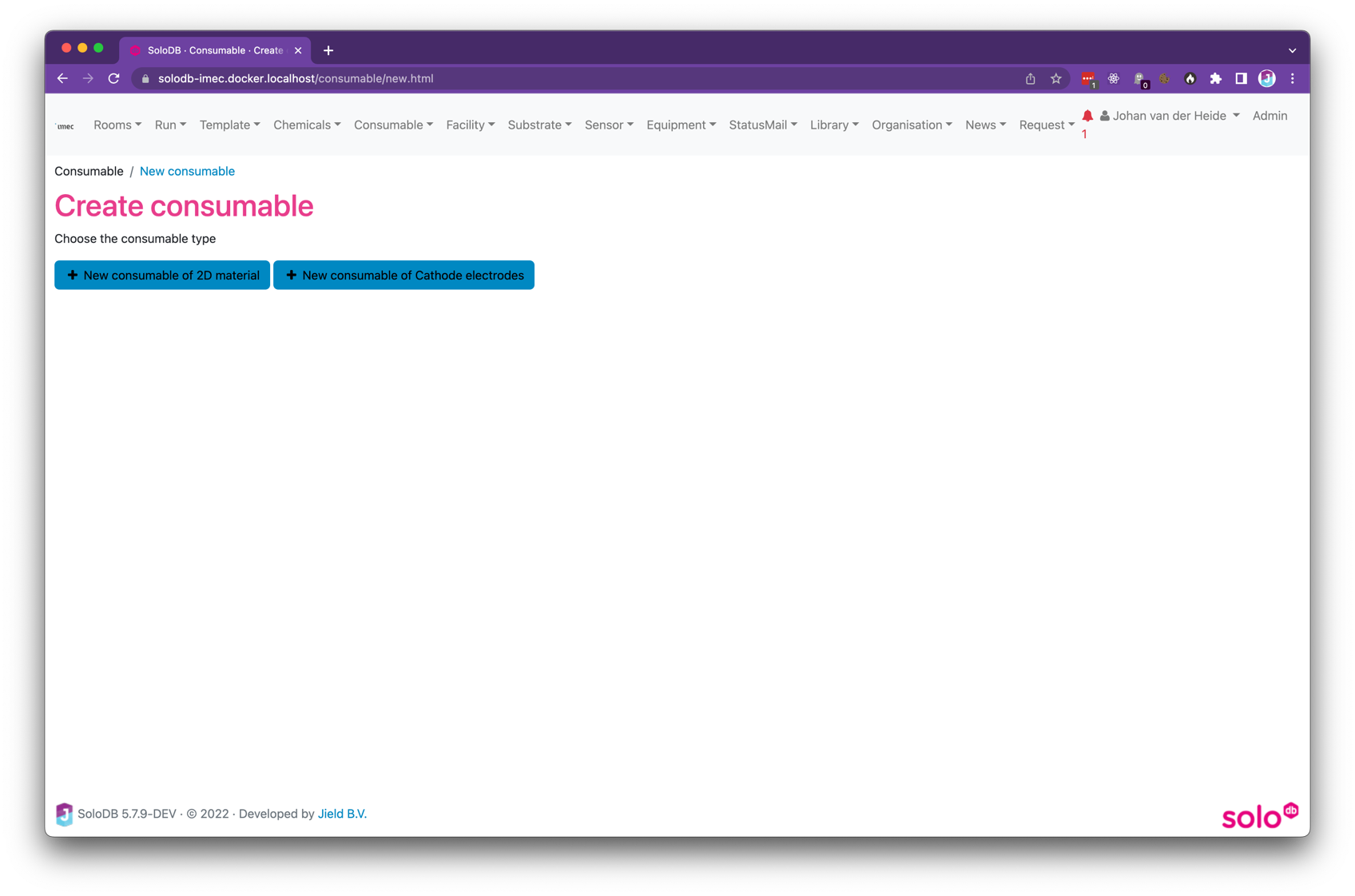 Image showing
the screen to select a consumable type before the creation of a consumable