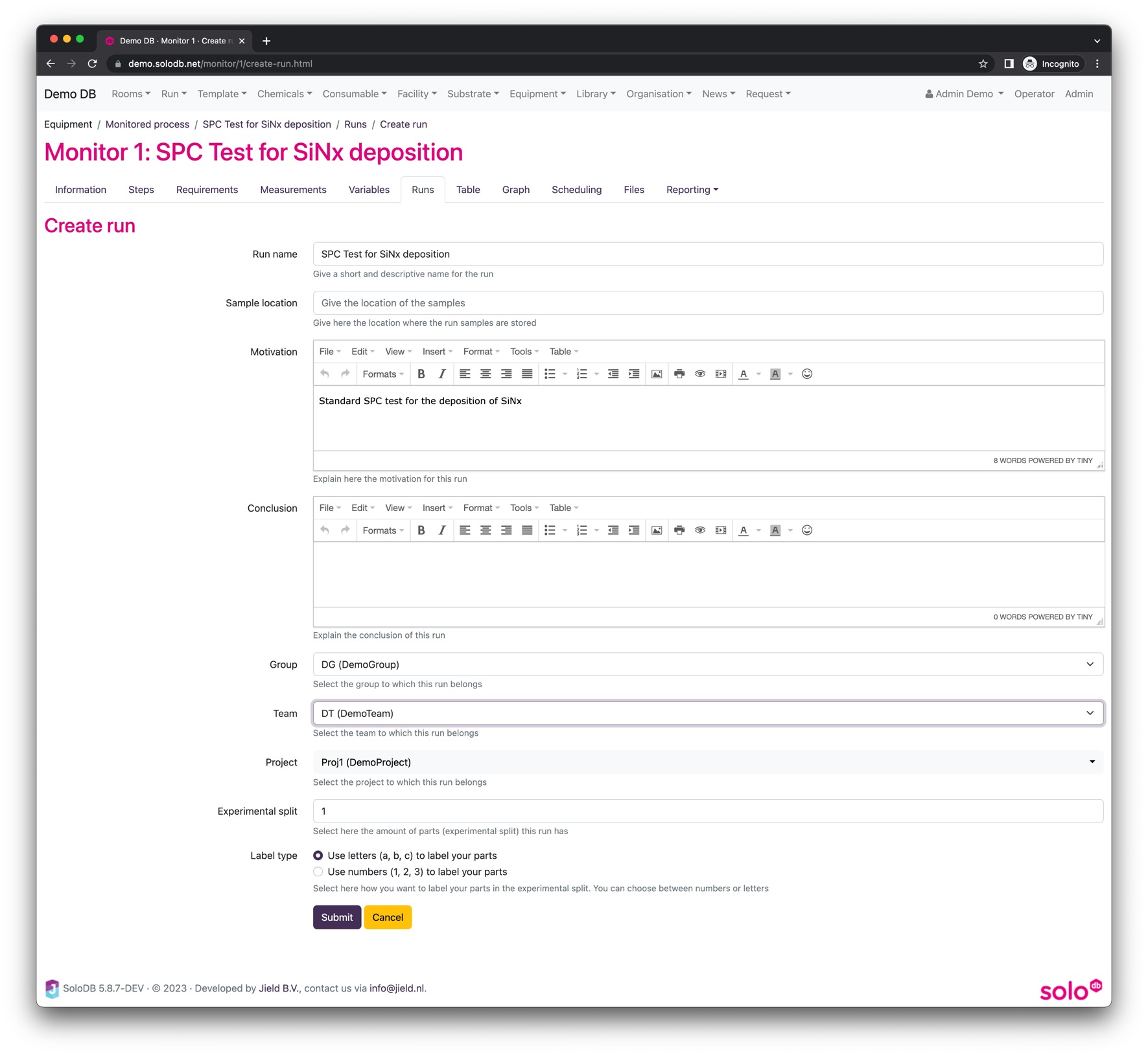 Create a new run using the steps from the monitored process to execute the SPC test