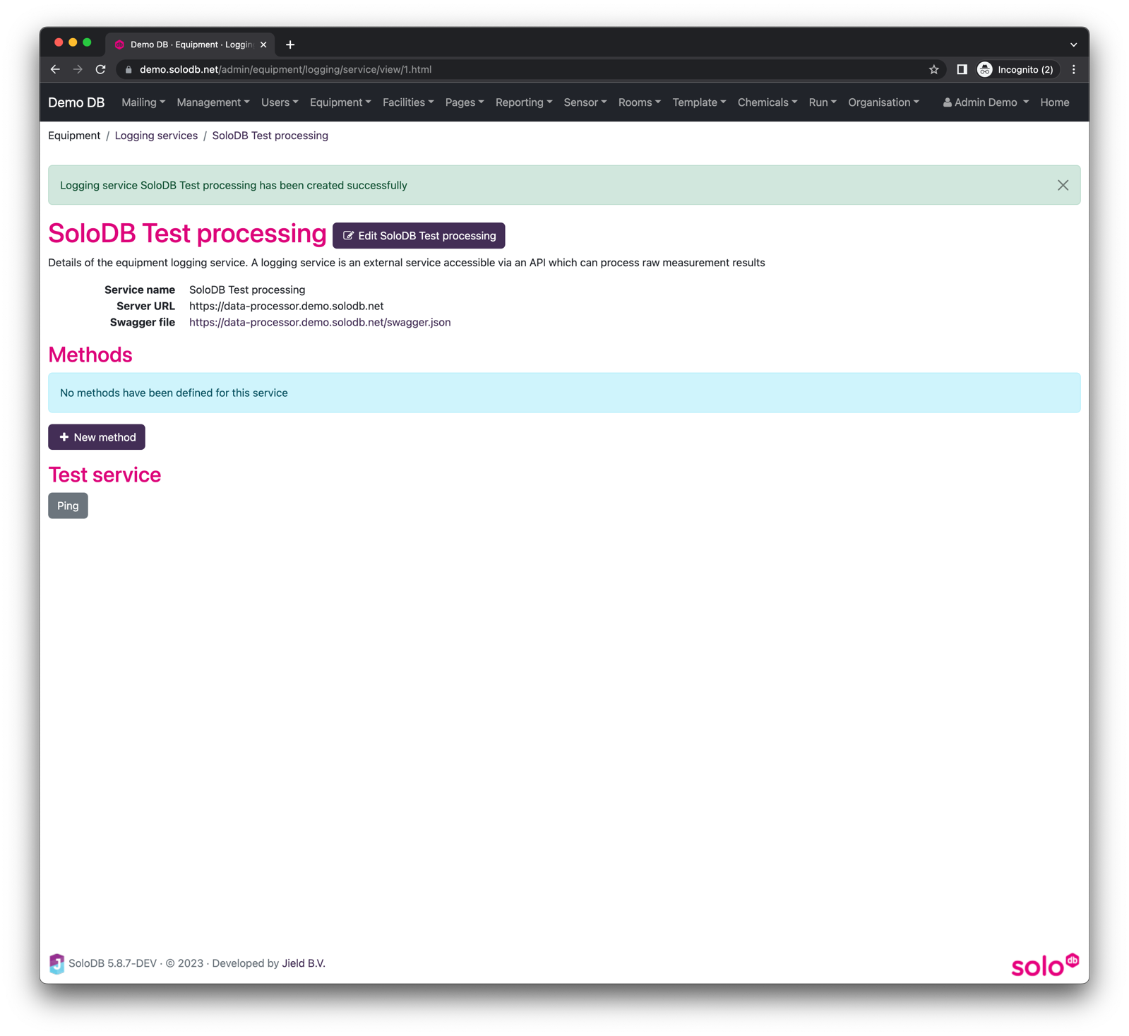 Detailed information on
service logging using external service