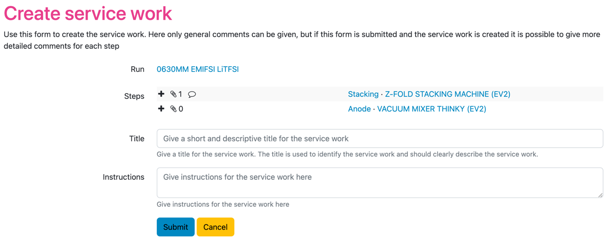Image showing the form to give a title and instructions for the service work Image showing the form to give a title and instructions for the service work