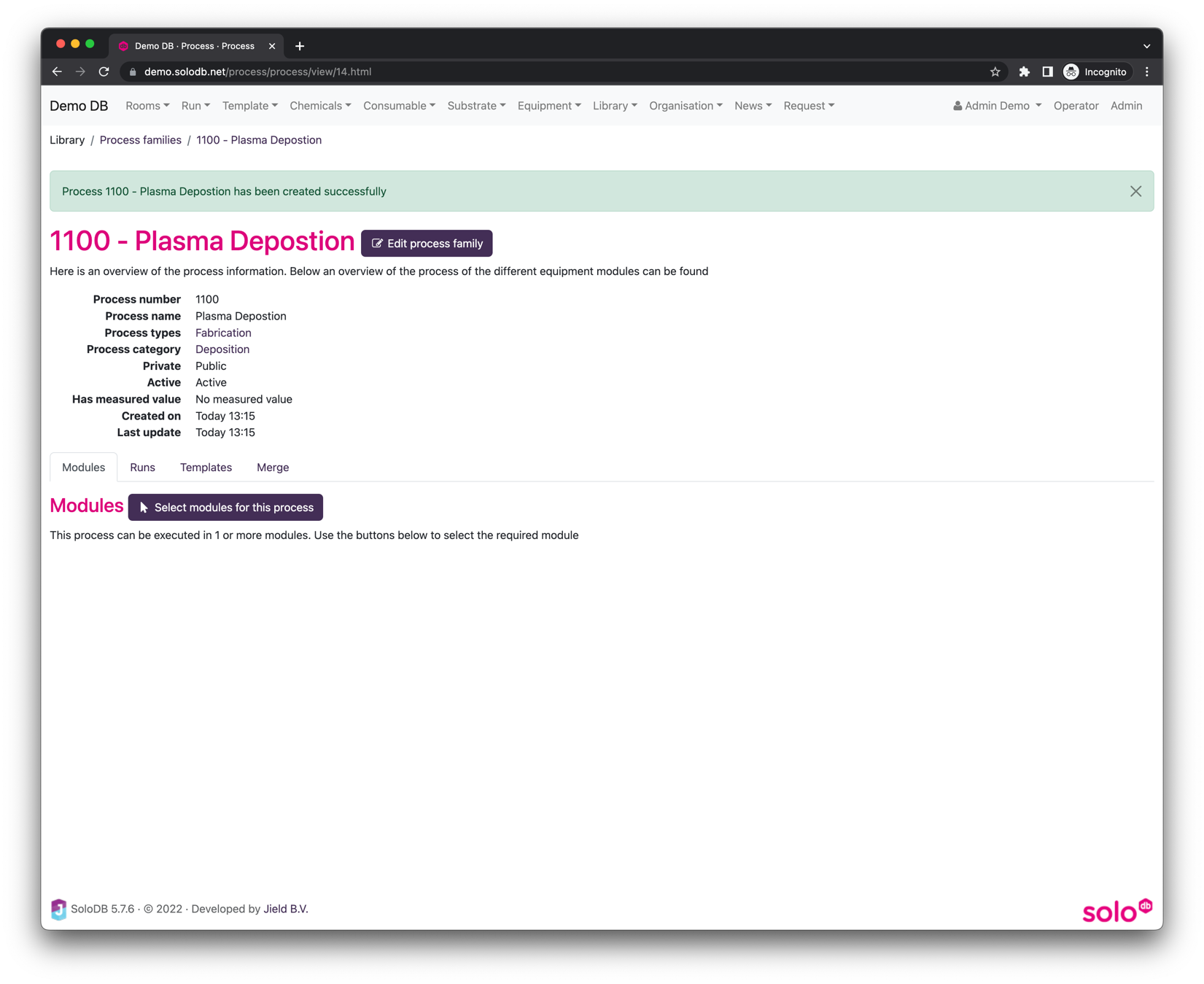 Image showing a
process family with no equipment module