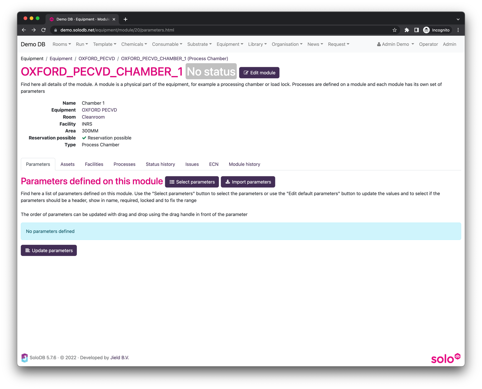 Image showing an equipment
module with no parameters